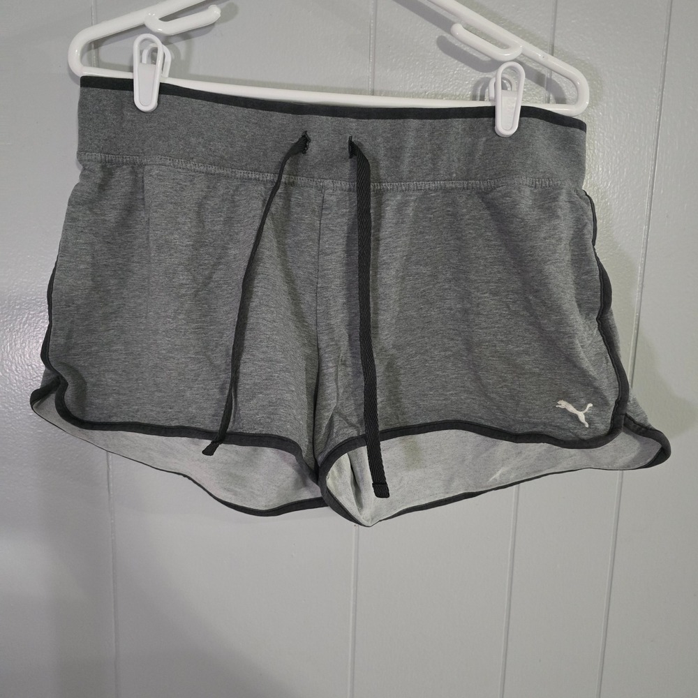 Puma Athletic‎ Shorts Womens L Gray Heathered Dolphin Hem Drawstring Activewear